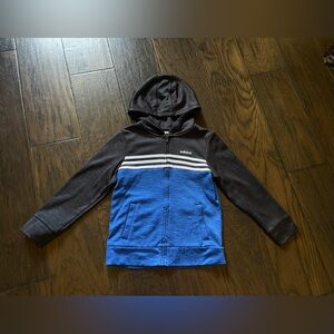 Adidas Athletic Full Zip Hoodie Jacket Boys Size 6 Blue Gray White EUC